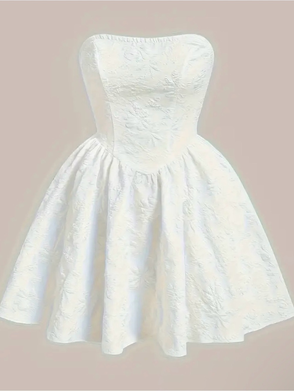 Strapless White Floral Embroidered Mini Dress - Picture 2 of 4